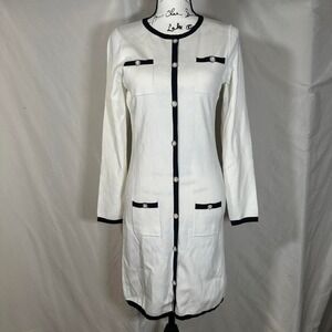 NWT Zesica Long Sleeve Button Knit Midi Dress Women's Small Classic Black White